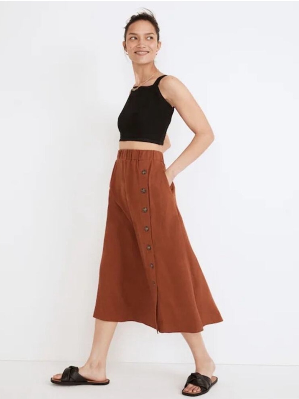 Madewell Rust Button-Front A-Line Midi Skirt burnt umber size XS